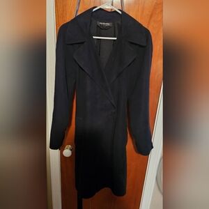 Elegant Women's Black Suede Coat with Belt and Metal Buttons. Size S/M